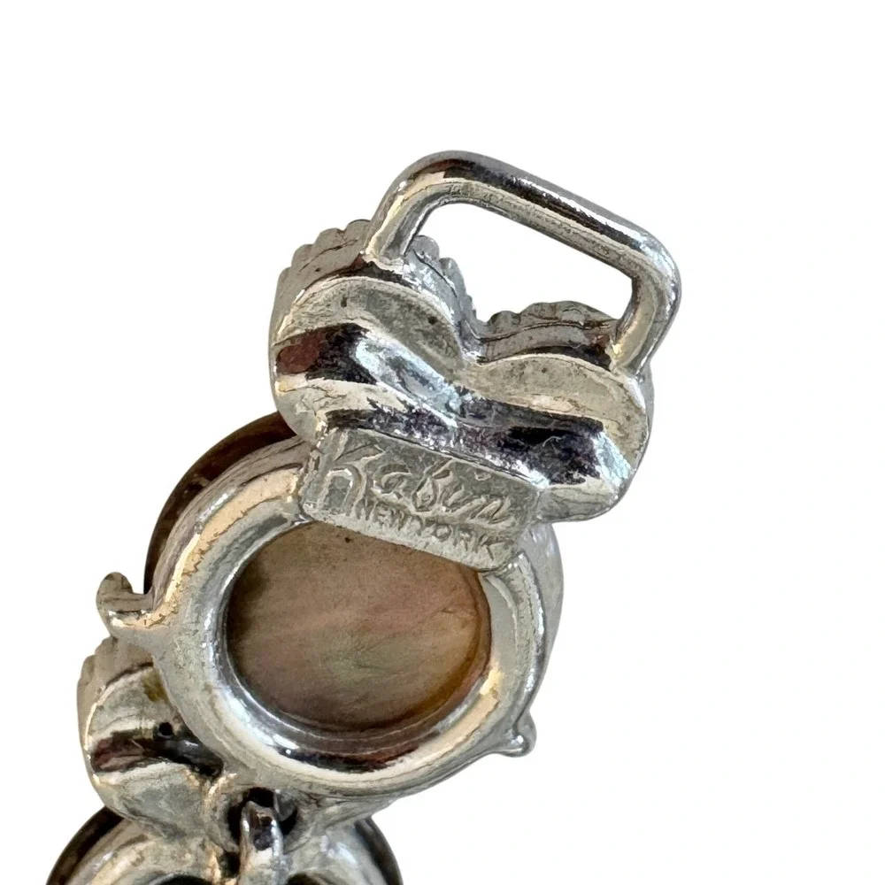 Vintage Kafin New York Gray Mother of‎ Pearl & Diamante Rhinestone Bracelet